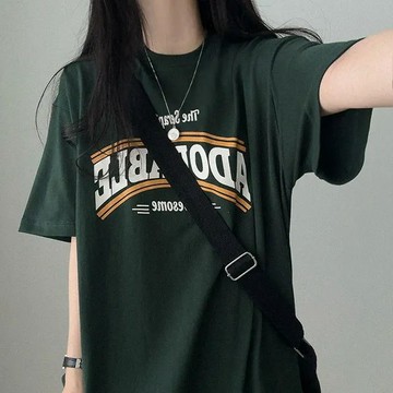Vuja de 純棉 t恤 短袖上衣女 英文印花 T恤 韓國上衣 oversize T恤 寬鬆上衣 ins風 潮流衣服