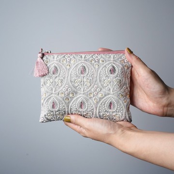 印度刺繡布料扁平收納包 灰色