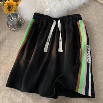 美式條紋運動短褲男夏季薄款透氣過膝五分褲青少年潮流籃球中褲子