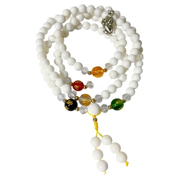 A1寶石 硨磲五行招財貔貅108念珠三圈手鍊 6mm 白色/1W-250