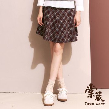 【TOWNWEAR棠葳】時髦格紋磨毛短裙-內裏小短褲(中大尺碼/女下身/女下著/裙子/腰頭彈性/口袋)