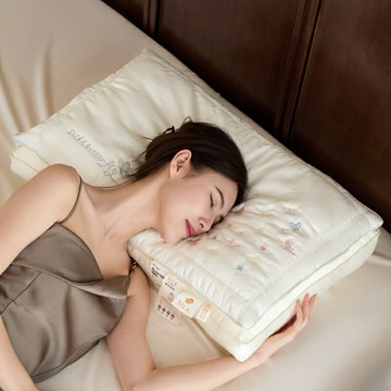 【蝶夢雙層】蠶絲枕 萊賽爾枕 蠶絲枕芯 成人枕頭 立體包邊 雙層結構 刺繡工藝 透氣親膚 高低可調 助眠護頸