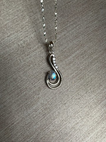 天然 月光石 墜 項鍊 印度製 925純銀