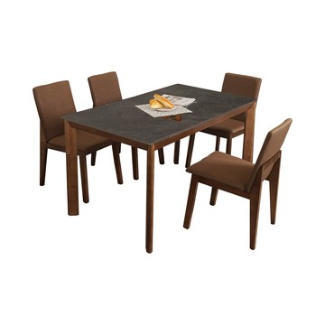 Homelike 喜家居140cm黑岩板胡桃餐桌椅組(一桌四椅)(2316-66)