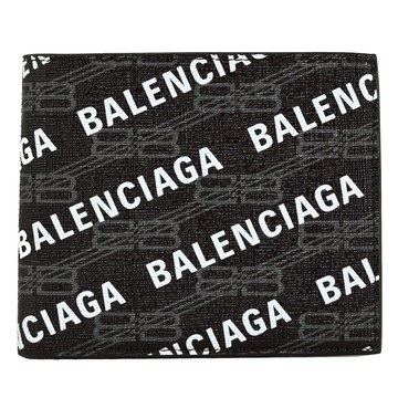 BALENCIAGA 巴黎世家 594549 滿版LOGO花紋對開8卡短夾.黑