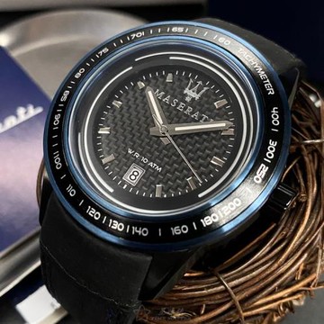 MASERATI 瑪莎拉蒂男錶 46mm 黑圓形精鋼錶殼 黑色中三針顯示, 運動錶面款 R8851110003