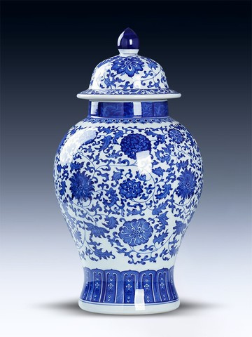 景德鎮陶瓷器仿古青花瓷將軍罐帶蓋大號儲物罐中式客廳裝飾品擺件