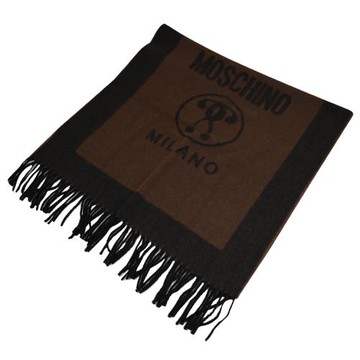 MOSCHINO 30672 M2327 品牌LOGO羊毛雙面長圍巾/披肩.深咖