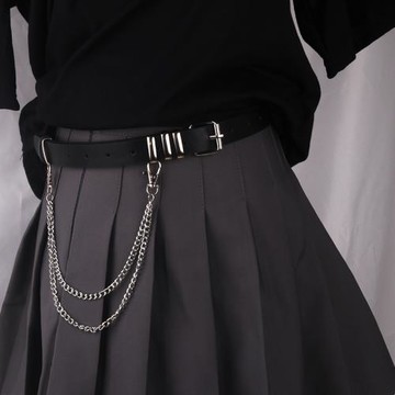 ins歐美皮帶女士裙子裝飾配牛仔褲帶黑色百搭時尚高級感鏈條腰帶