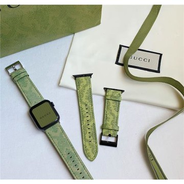 iwatch7蘋果女i款顯白watchse真皮表帶適用applewatch牛油果綠腕帶