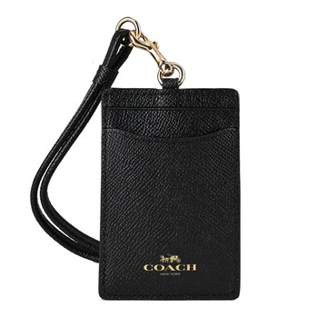 COACH 燙印馬車LOGO素面防刮掛式証件夾(黑)