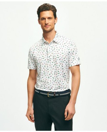 Brooks Brothers Men's Performance Series Vintage Print Jersey Polo Shirt | White | Size XL
