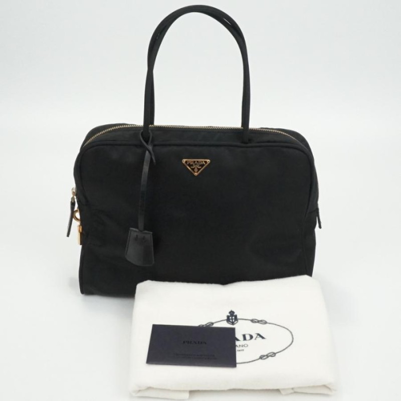 PRADA ブラック ハンドバック ナイロン ビジネスバッグ カデナ 極美品 極美品】 プラダ ナイロン ハンドバッグ ブラック レザー 三角