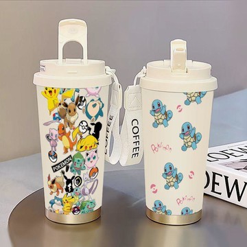 【免運爆款⭐️】傑尼龜保溫杯咖啡杯 皮卡丘保溫杯 不鏽鋼學生吸管杯 辦公水杯學生水杯 大容量保冷熱咖啡雙飲便攜水杯