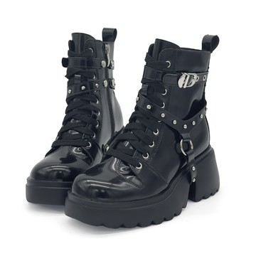 Rudy 哥德式甜酷鉚釘3ways可拆式皮帶輕量厚底短靴機車馬汀靴