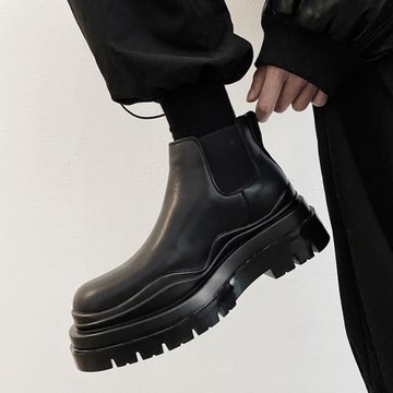 切爾西馬丁靴男英倫2024新款黑色小眾綠底中筒機車煙筒靴男潮短靴