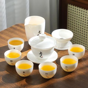 羊脂玉瓷功夫茶具套裝家用客廳輕奢陶瓷德化白瓷泡茶懸停蓋碗茶杯