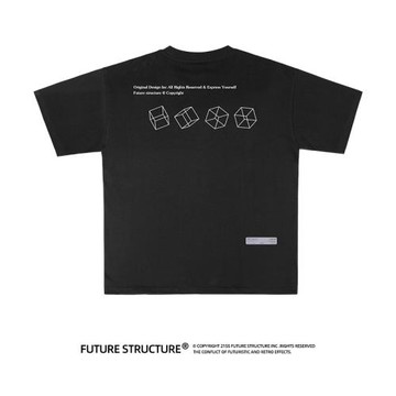 未來結構原創設計立體線條印花圓領寬松夏季潮牌短袖T恤男潮流TEE