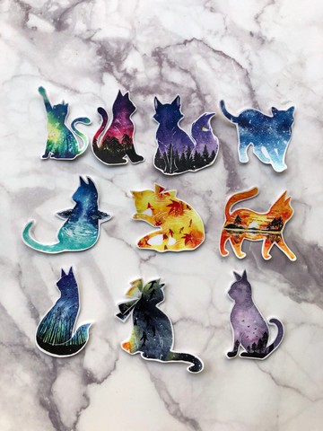 PVC防水貼紙-(中)-星空貓款