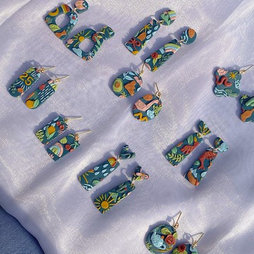 14k包金| 小時候的塗鴉 | 軟陶耳環