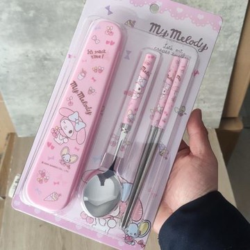 兒童冰雪奇緣餐具美樂蒂勺筷304不銹鋼筷勺小學生便攜餐具套裝