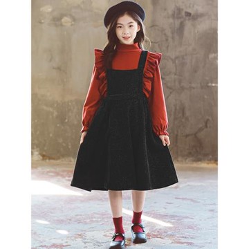 女童冬季套裝2025新款女孩洋氣加厚新年裙子中大童紅色兩件套秋冬