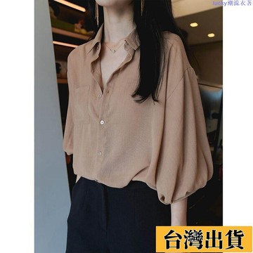 🌷新店優惠🌷女生上衣短袖襯衫女韓版襯衫夏季上衣大碼襯衫2025夏季新款韓版五分袖襯衫女雪紡燈籠袖上衣復古寬松純色襯衣