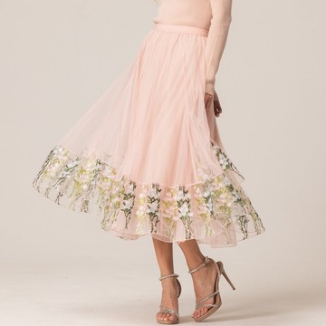 小英倫繡花拼接紗裙  粉