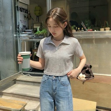 𝒉𝒆𝒓𝒎𝒐𝒔𝒐.𝓑肌理透膚半拉鍊上衣+ 小個子友善彈力喇叭牛仔褲💓