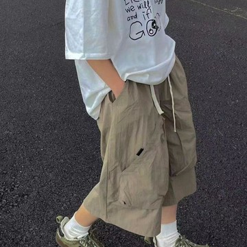 速幹短褲夏季美式復古日系口袋工裝休閒寬鬆直筒薄款闊腿七分褲子