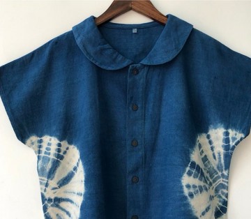 【棉麻手工藍染】 娃娃領上衣  5色