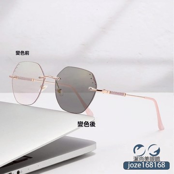 👓變色眼鏡【60019】光感變色無框鑽石切邊閃邊近視鏡高級感眼鏡女超輕 有度數眼鏡 近視眼鏡 鍍藍膜