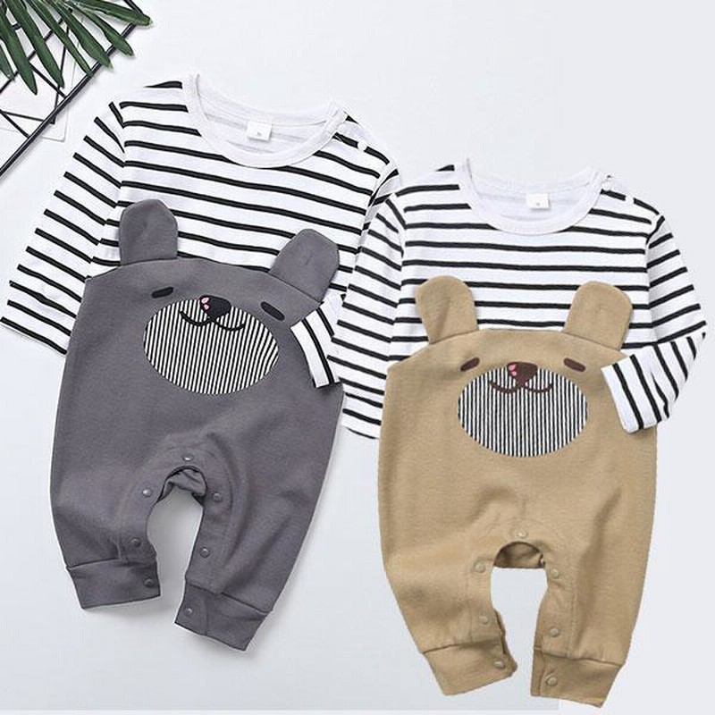 ロンパース 男の子 女の子 長袖 かわいい おしゃれ 新生児 ベビー服 赤ちゃん服 くま ボーダーロンパース グレー ベージュ キッズ 子ども 子供 子ども服 通販 Lineポイント最大0 5 Get Lineショッピング