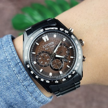 【CITIZEN】星辰 CA4534-81X 光動能 藍寶石鏡面 鋼錶帶 三眼計時男錶 棕/黑 43mm