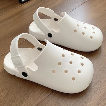 可愛純色包頭洞洞鞋女夏季學生時尚外穿海邊防滑eva軟底沙灘涼拖