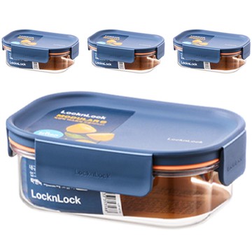 樂扣樂扣 Bisfree 優質系列 Plus 長方形密封保鮮盒 海軍藍  260ml長方形保鮮盒  4個