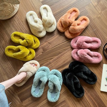 2021年春夏新款網紅時尚毛毛拖鞋女爆款外穿一字拖厚底居家拖鞋女