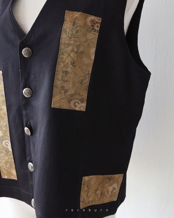 日系復古和風印花拼接黑色古著背心