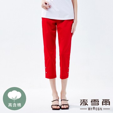 MYVEGA麥雪爾 高含棉彈力後鬆緊腰頭八分褲-紅