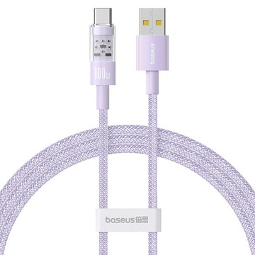 Baseus 倍思 透明CD系列 快充傳輸線 USB-Type-C 100W  1m  星雲紫  1條