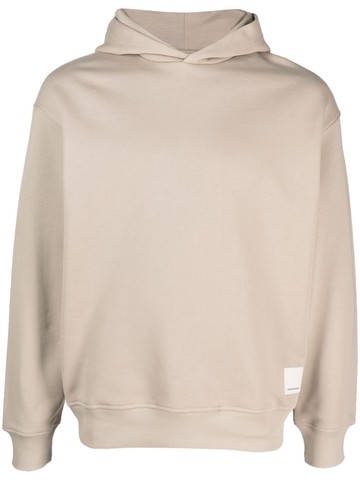 Emporio Armani - logo-patch cotton hoodie - men - Cotton/Cotton - L - Neutrals