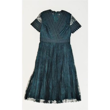 感恩促99元英國Tb純元重工蕾絲V領顯瘦連衣裙0231