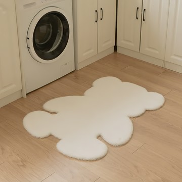 沐慕家居 小熊造型毛絨地毯 保暖材質 單人可用  105 x 75cm  米白