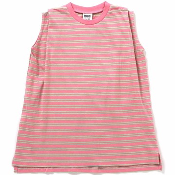 日本 BREEZE - 百搭可愛條紋無袖洋裝-粉紅