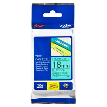 【Brother 兄弟】TZe-741 護貝標籤帶 ( 18mm 綠底黑字 )