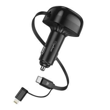 WEPHONE 自帶C/L伸縮線 60W 四合一車充｜支援 PD/QC 快充，轎車貨車通用