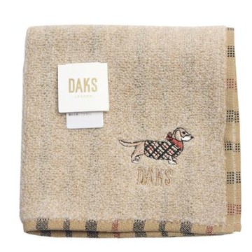 DAKS 刺繡素面純棉小方巾_米色