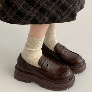 🔥台灣出貨🔥樂福鞋 時尚通懃英倫風厚底小皮鞋女鞋子百搭配裙子一腳蹬樂福鞋  小皮鞋 女鞋  厚底鞋