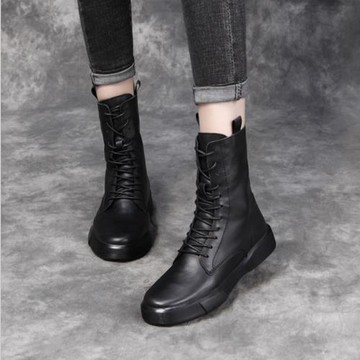 歐洲站真皮馬丁靴厚底休閑短靴加絨棉靴百搭英倫機車靴春秋女單靴