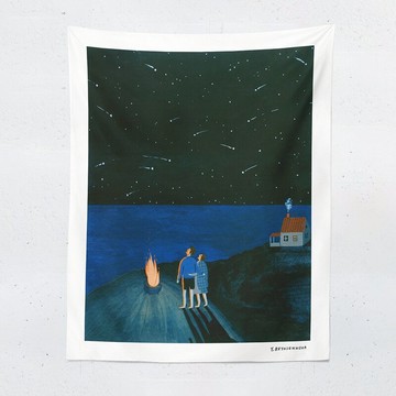 小清新插畫小眾淡雅藍色宿舍掛布 北歐風簡約典雅藝術掛毯裝飾布